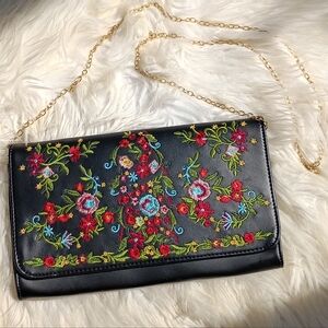 Vegan Leather Embroidered Clutch Bag